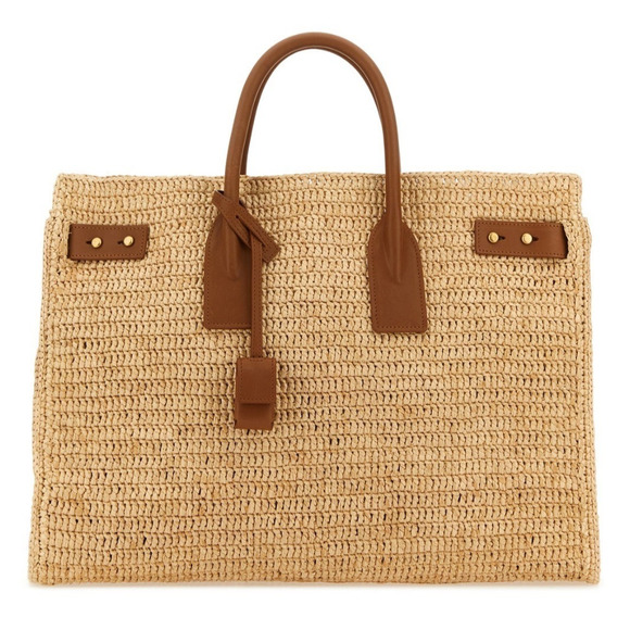Saint Laurent Handbags - Saint Laurent Medium Sac De Jour Raffia Beige Brown Shoulder Top Handle Tote Bag